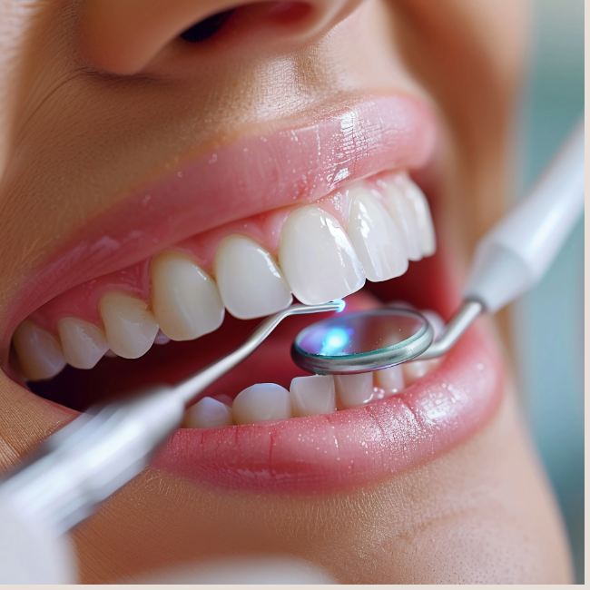 close-up of a woman's mouth and mouth with a mirror